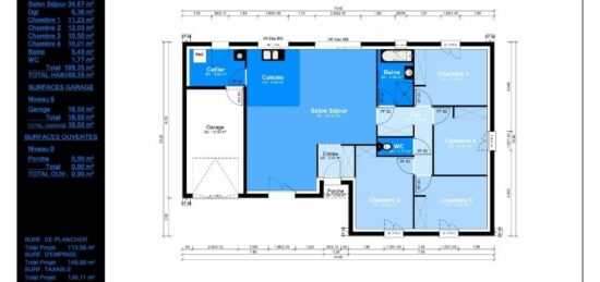 Plan de maison Surface terrain 110 m2 - 5 pièces - 4  chambres -  avec garage 