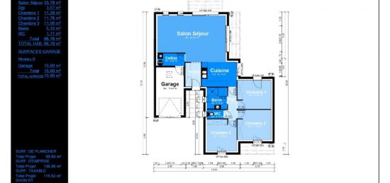 Plan de maison Surface terrain 97 m2 - 4 pièces - 3  chambres -  avec garage 