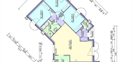 Plan de maison Surface terrain 90 m2 - 5 pièces - 3  chambres -  avec garage 