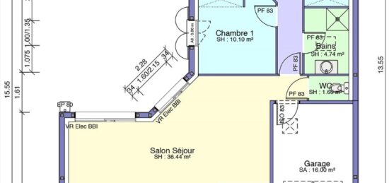 Plan de maison Surface terrain 94 m2 - 5 pièces - 3  chambres -  avec garage 