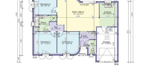 Plan de maison Surface terrain 110 m2 - 5 pièces - 3  chambres -  avec garage 