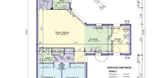Plan de maison Surface terrain 91 m2 - 5 pièces - 3  chambres -  sans garage 