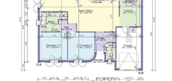 Plan de maison Surface terrain 87 m2 - 4 pièces - 2  chambres -  avec garage 