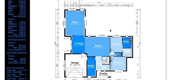 Plan de maison Surface terrain 171 m2 - 6 pièces - 5  chambres -  avec garage 