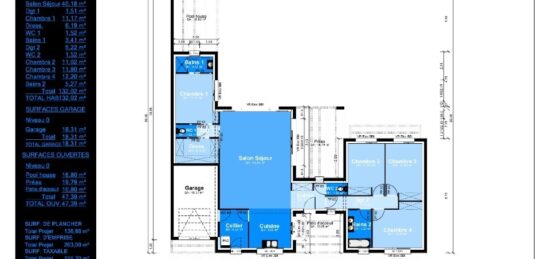 Plan de maison Surface terrain 132 m2 - 5 pièces - 4  chambres -  avec garage 