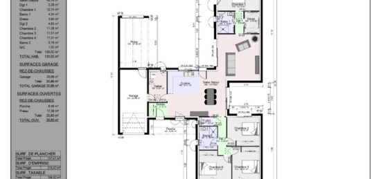 Plan de maison Surface terrain 133 m2 - 5 pièces - 4  chambres -  avec garage 