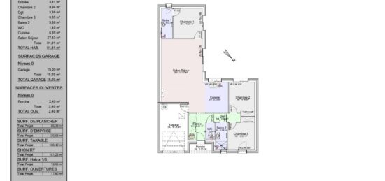 Plan de maison Surface terrain 90 m2 - 4 pièces - 3  chambres -  avec garage 