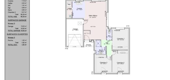 Plan de maison Surface terrain 80 m2 - 4 pièces - 3  chambres -  avec garage 
